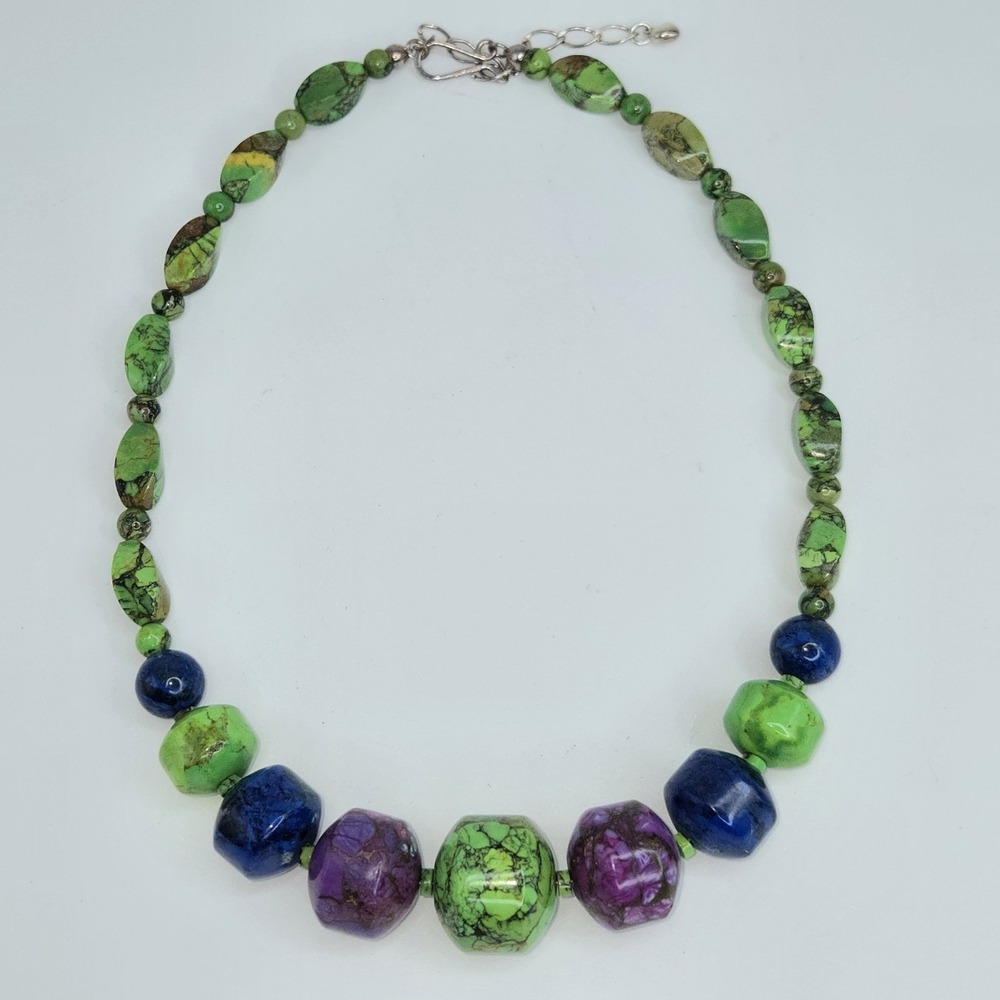 Jay King Purple Sugilite Green Blueβ Heavy Stone Necklace Sterling Clasp Chain